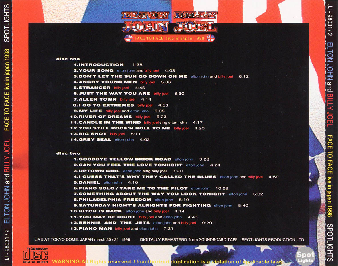 Elton John & Billy Joel  Face To Face Live In Japan 1998 : Back